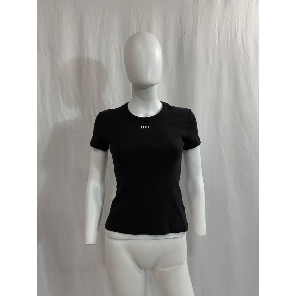 Off-White 'Basic' Black Ribbed Logo Tee Size 40 - image 2